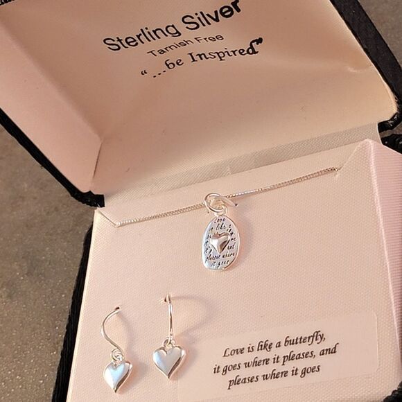 Sterling Inspirational Words Heart Necklace & Drop Earrings Set - Ne… - Picture 3 of 8
